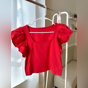 Vibrant red crop top with flutter sleeves